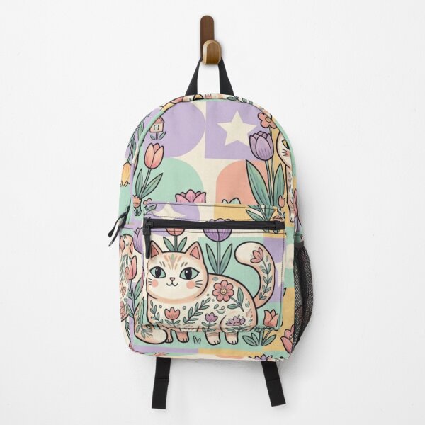 Item preview, Cute Cat Tulip Garden Pattern | Cottagecore Folk Art Cats designed and sold by Iampoji.
