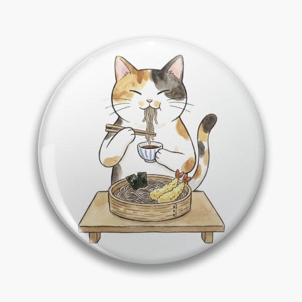 Item preview, Cute Calico Cat Eating Zaru Soba Noodles | Kawaii Japanese Watercolor Cat Illustration designed and sold by LOVEARTDESIGN.