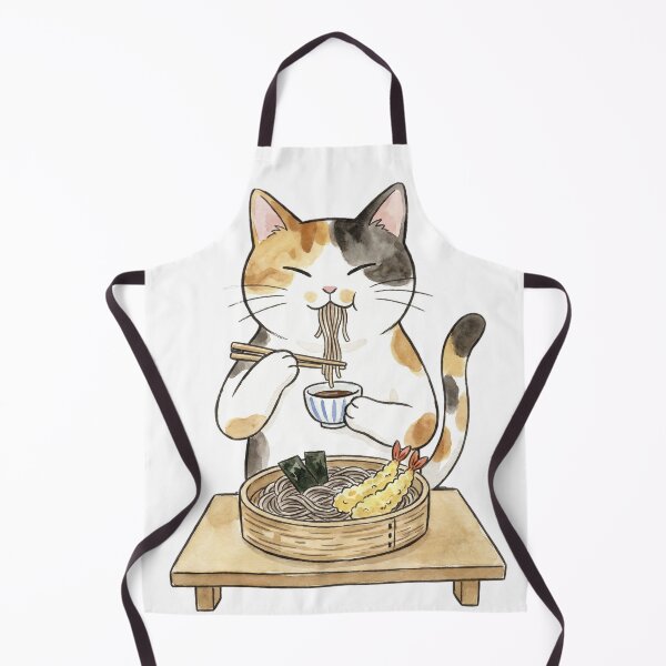 Item preview, Cute Calico Cat Eating Zaru Soba Noodles | Kawaii Japanese Watercolor Cat Illustration designed and sold by LOVEARTDESIGN.