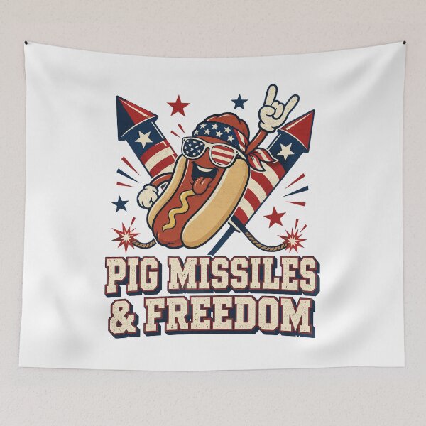 Item preview, Pig Missiles And Freedom Patriotic Hot Dog Humor designed and sold by FreshVibe Prints.