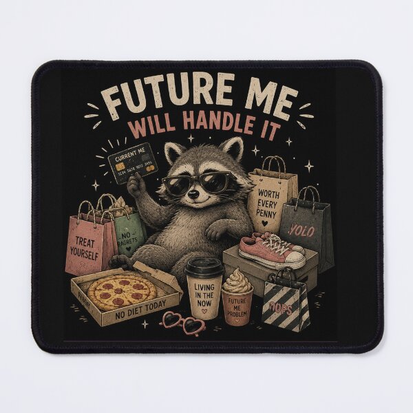 Item preview, Future Me Will Handle It – Funny Raccoon Humor Design designed and sold by MotylekAnia.
