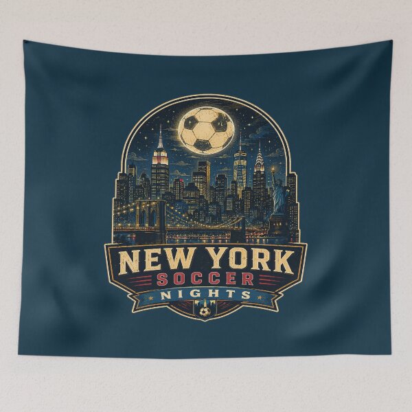 Item preview, New York Soccer Nights Retro NYC Skyline Shirt | Football Travel Poster Design designed and sold by Globalcitytees.