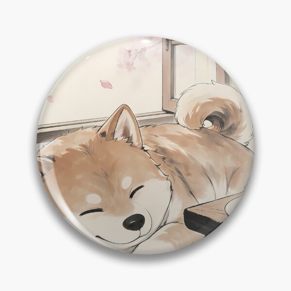 Item preview, Spring Nap: Sleeping Shiba Inu & Cherry Blossoms designed and sold by HezeOtakuArt.