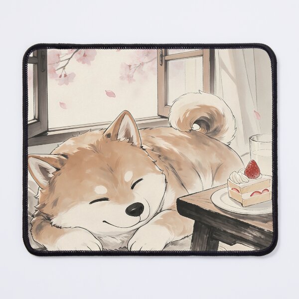 Item preview, Spring Nap: Sleeping Shiba Inu & Cherry Blossoms designed and sold by HezeOtakuArt.