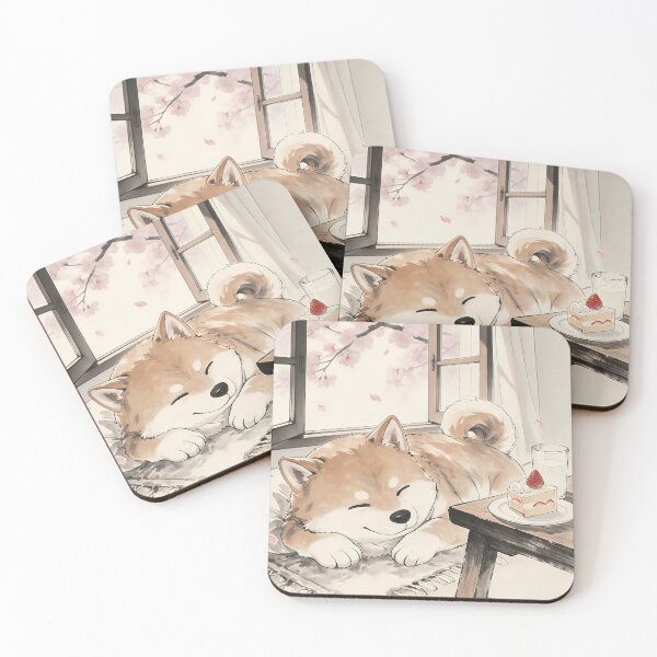 Item preview, Spring Nap: Sleeping Shiba Inu & Cherry Blossoms designed and sold by HezeOtakuArt.