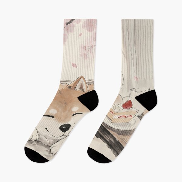 Item preview, Spring Nap: Sleeping Shiba Inu & Cherry Blossoms designed and sold by HezeOtakuArt.