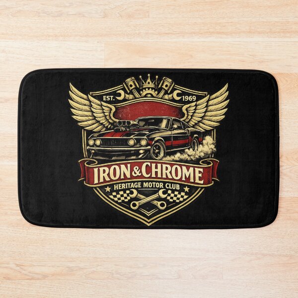 Item preview, “1969 Muscle Car Vintage Emblem – Iron & Chrome Heritage Motor Club Retro Design designed and sold by Ivory Code.