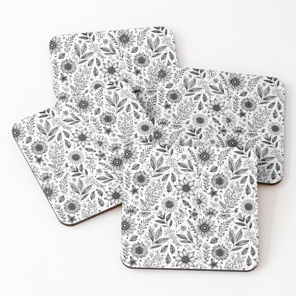Item preview, black and white floral pattern designed and sold by crealook01.