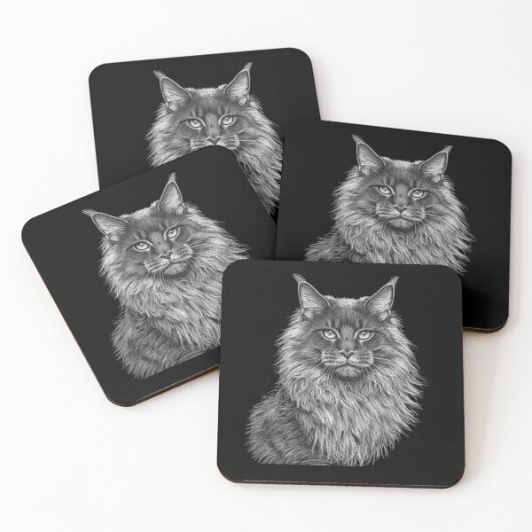 Item preview, White Chalk Maine Coon Cat Sketch - Artistic Feline Portrait designed and sold by Exquisite Design Studio „Paculówka”.