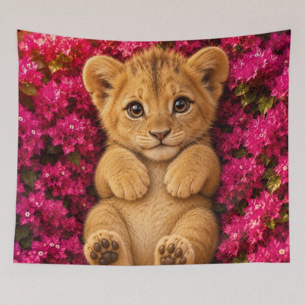 Item preview, Cute Lion Cub in Bougainvillea Blossoms designed and sold by Rohan132.