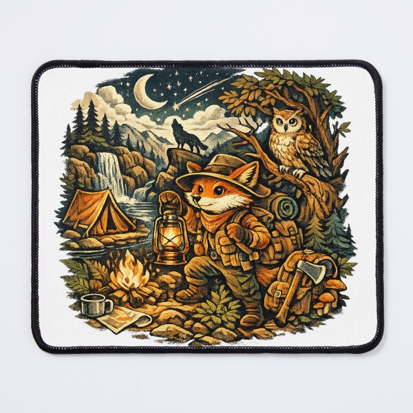 Item preview, Fox Adventurer Camping in the Woods | Cute Woodland Animal Hiking Illustration designed and sold by MaynyStudio.