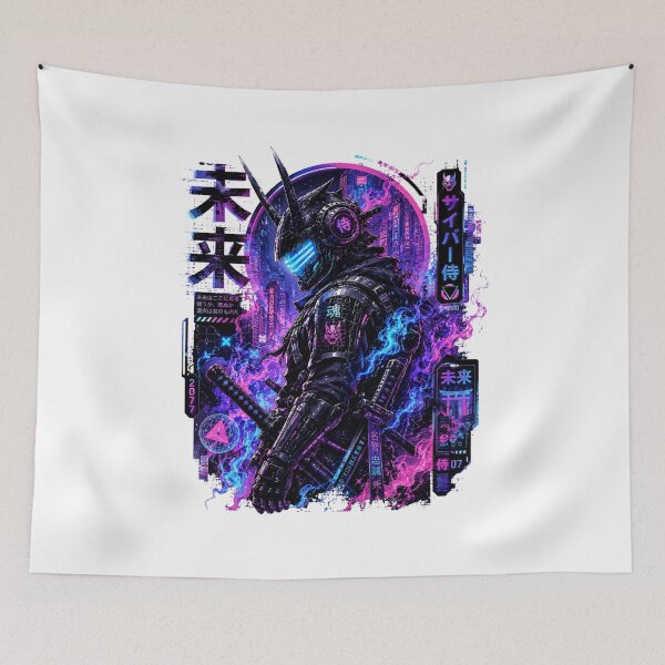 Item preview, Cyberpunk Samurai Neon Warrior | Futuristic Japanese Robot Ronin Art designed and sold by MaynyStudio.