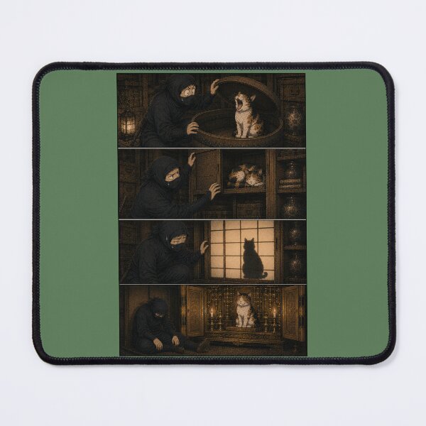 Item preview, The Cat Was Already There – Ninja Discovery 4-Panel Comic | Funny Japanese Dark Art | TSUKIYO-NEKO designed and sold by Aguri-tei.