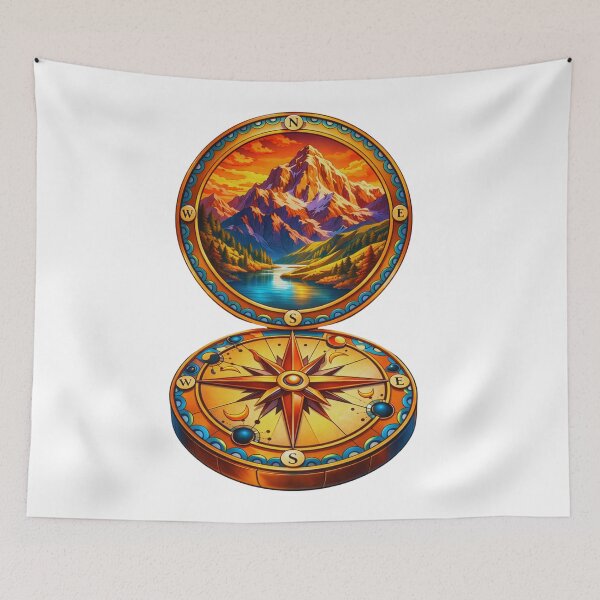Item preview, Vibrant Adventure Compass Illustration with Mountain Landscape designed and sold by Gabe1983.