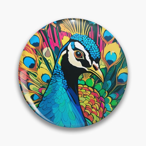 Item preview, Colorful Peacock – Neon Feather Display on Black Canvas designed and sold by black-canvas26.