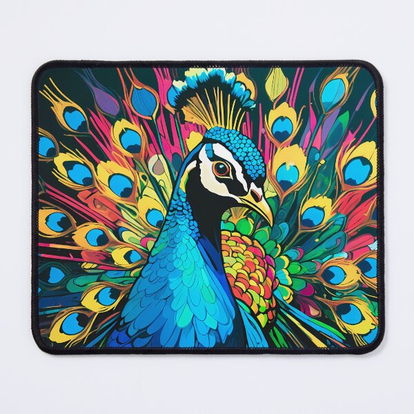 Item preview, Colorful Peacock – Neon Feather Display on Black Canvas designed and sold by black-canvas26.