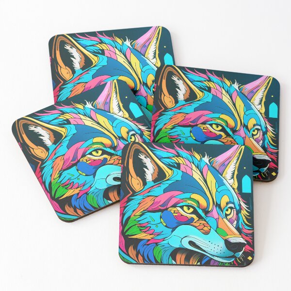 Item preview, Colorful Wolf Close-Up – Neon Graffiti Art on Black Canvas designed and sold by black-canvas26.