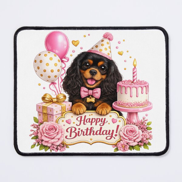 Item preview, Birthday Black and Tan Cavalier Pink designed and sold by SpottyRainbow.