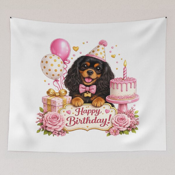 Item preview, Birthday Black and Tan Cavalier Pink designed and sold by SpottyRainbow.