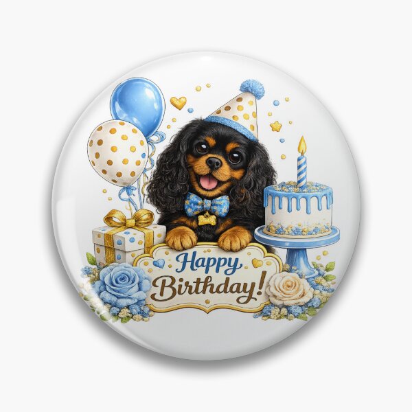 Item preview, Birthday Black and Tan Cavalier Blue designed and sold by SpottyRainbow.