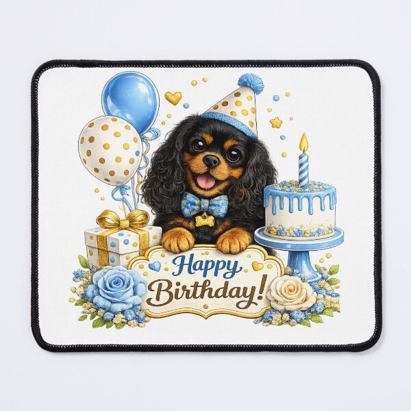 Item preview, Birthday Black and Tan Cavalier Blue designed and sold by SpottyRainbow.