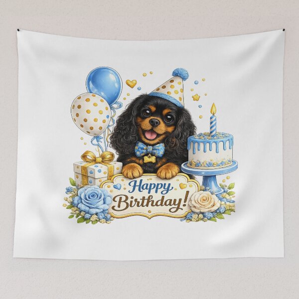 Item preview, Birthday Black and Tan Cavalier Blue designed and sold by SpottyRainbow.