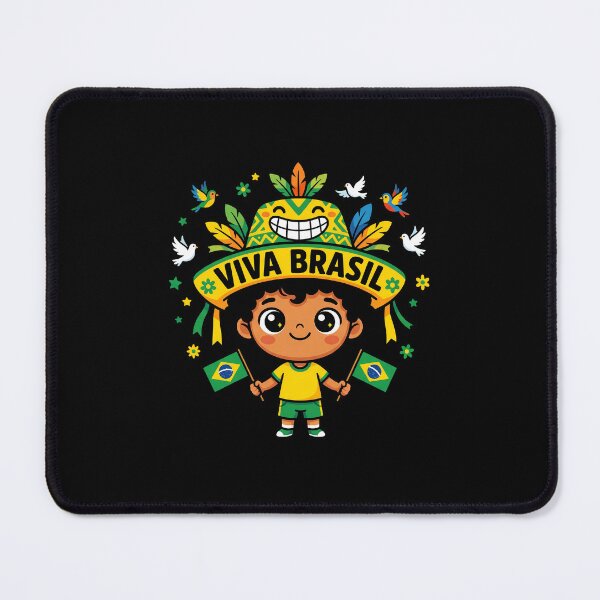Item preview, Viva Brasil Carnival Boy – Cute Brazilian Chibi Mascot with Festival Hat & Flags designed and sold by DesignDoodleArt.