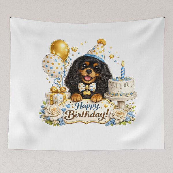 Item preview, Birthday Black and Tan Cavalier Gold designed and sold by SpottyRainbow.