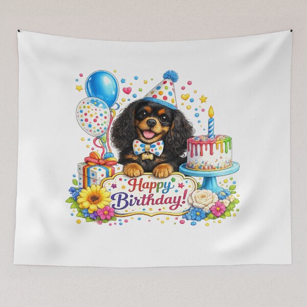 Item preview, Birthday Black and Tan Cavalier Bright designed and sold by SpottyRainbow.