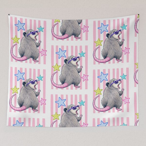 Item preview, Screaming Opossum with Sunglasses and Stars – Funny Retro Design designed and sold by Polarisofficial.