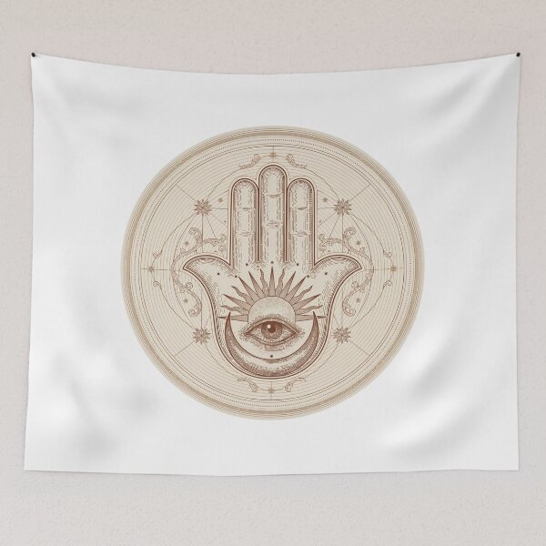 Item preview, Mano de Hamsa vintage con ojo turco y luna y sol celestiales designed and sold by ArcticFoxStudio.