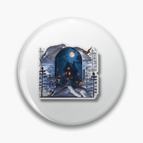 Item preview, ​Mystical Forest Cabin Sticker - Cozy Night & Full Moon Watercolor Art designed and sold by Rasha-flow.