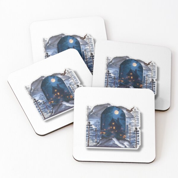 Item preview, ​Mystical Forest Cabin Sticker - Cozy Night & Full Moon Watercolor Art designed and sold by Rasha-flow.