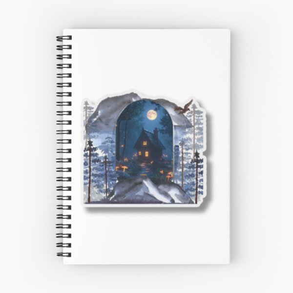 Item preview, ​Mystical Forest Cabin Sticker - Cozy Night & Full Moon Watercolor Art designed and sold by Rasha-flow.