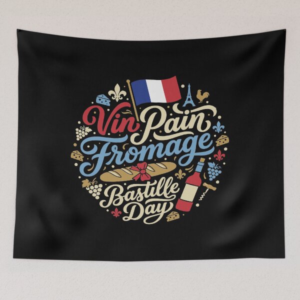 Aperçu de l'œuvre Vin Pain Fromage Fête nationale française Culture française créée et vendue par AntiqueImages.
