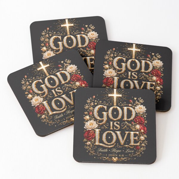 Item preview, God is Love, 1 John 4:8, Christian art, faith hope love, luxury religious design, gold typography, designed and sold by KINGDOM GOLD STUDIO.