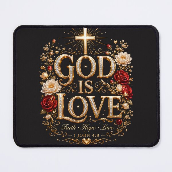 Item preview, God is Love, 1 John 4:8, Christian art, faith hope love, luxury religious design, gold typography, designed and sold by KINGDOM GOLD STUDIO.