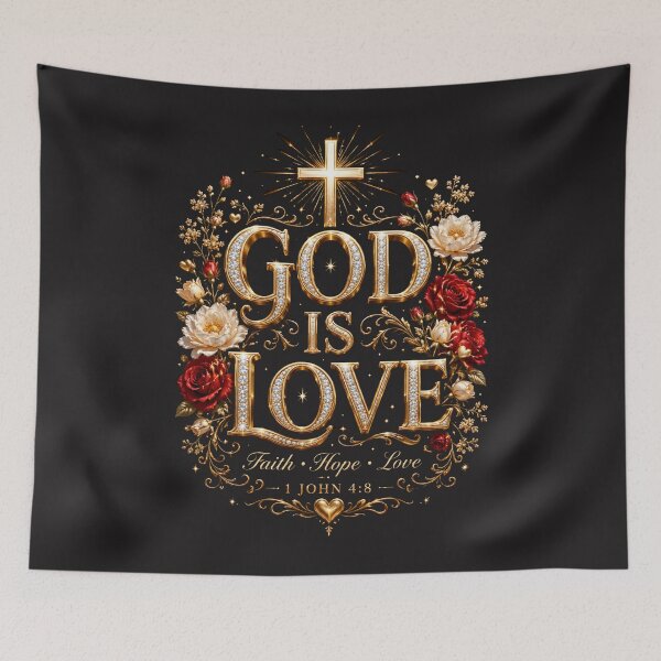 Item preview, God is Love, 1 John 4:8, Christian art, faith hope love, luxury religious design, gold typography, designed and sold by KINGDOM GOLD STUDIO.