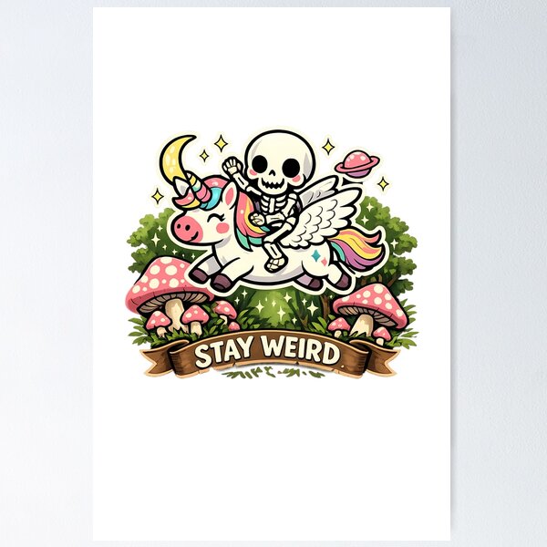 Item preview, Mushroom Forest Skeleton Riding Unicorn Stay Weird Sticker designed and sold by MIROUZ2000.