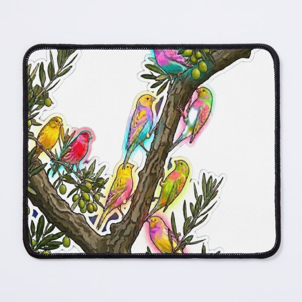 Item preview, Neon Psychedelic Birds on Olive Tree Branch Retro Pop Art designed and sold by Fatomfatom.