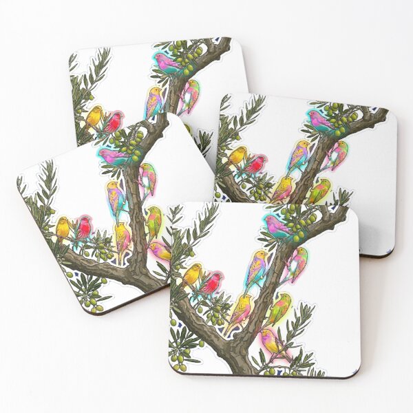 Item preview, Neon Psychedelic Birds on Olive Tree Branch Retro Pop Art designed and sold by Fatomfatom.