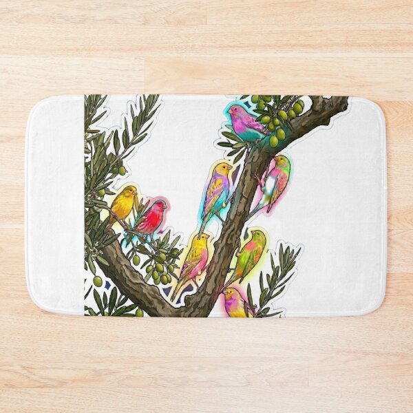 Item preview, Neon Psychedelic Birds on Olive Tree Branch Retro Pop Art designed and sold by Fatomfatom.
