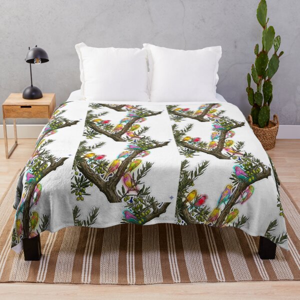Item preview, Neon Psychedelic Birds on Olive Tree Branch Retro Pop Art designed and sold by Fatomfatom.