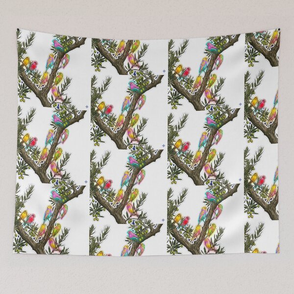 Item preview, Neon Psychedelic Birds on Olive Tree Branch Retro Pop Art designed and sold by Fatomfatom.