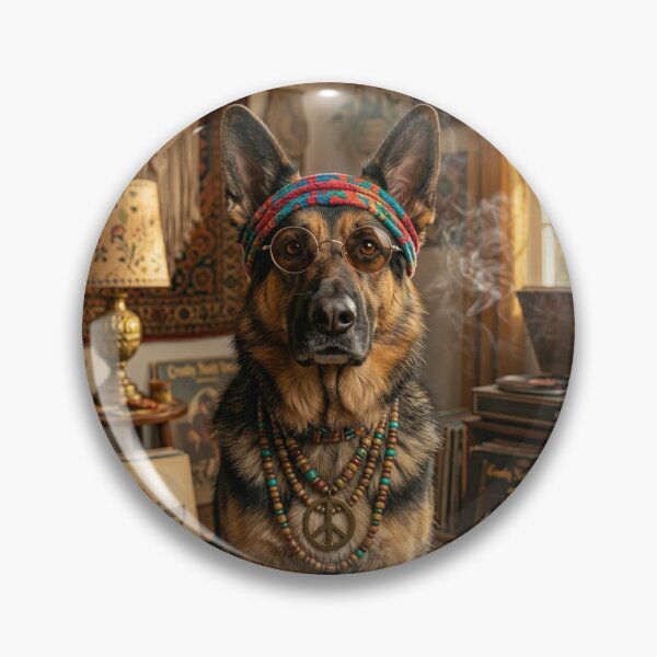 Item preview, 70s Hippie German Shepherd Dog Vintage Boho Portrait designed and sold by mijaczeek.