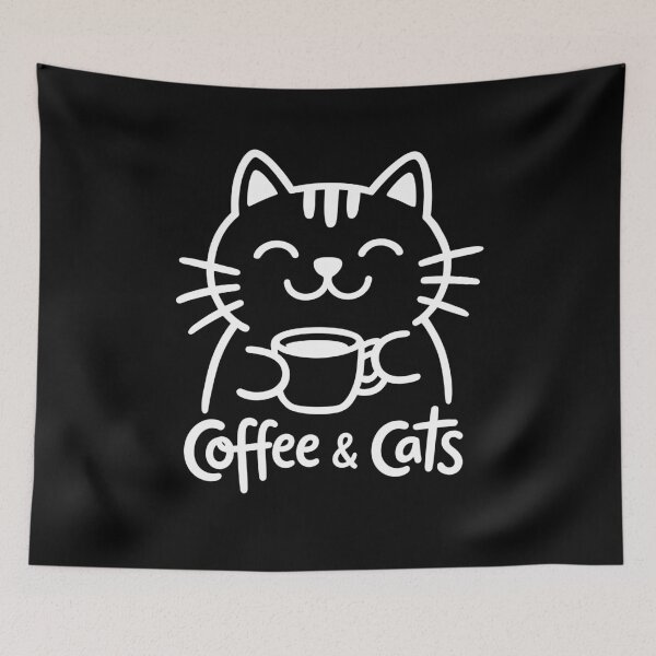 Item preview, Modern Coffee & Cats - High-Contrast Dark Mode Graphic designed and sold by ArthousePromos.