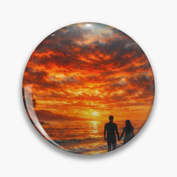 Item preview, Romantic Beach Sunset Painting Red Orange Couple Art Print designed and sold by Joey Santiago.