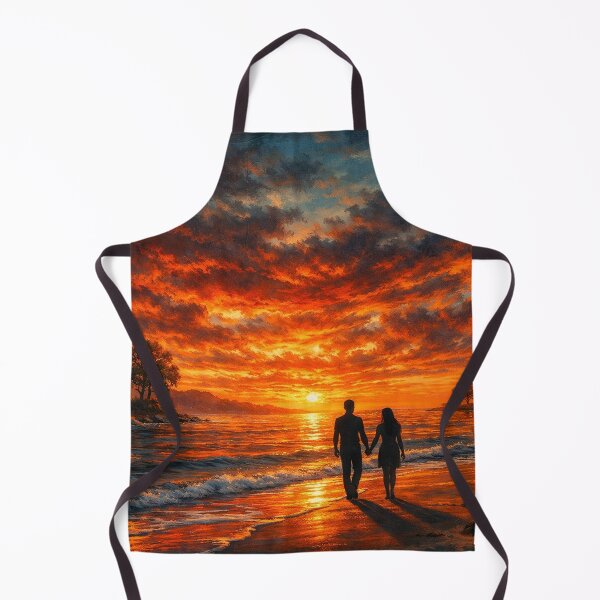 Item preview, Romantic Beach Sunset Painting Red Orange Couple Art Print designed and sold by Joey Santiago.