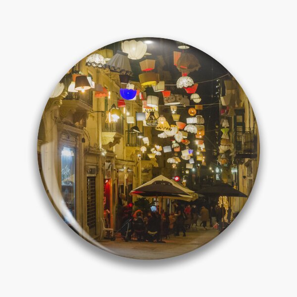 Item preview, Festive Night Street With Hanging Lamps, Christmas Lights and Outdoor Cafes in European City designed and sold by Nmallia.