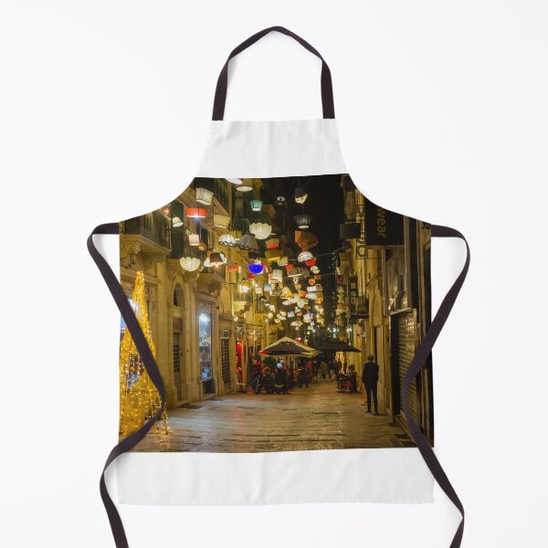 Item preview, Festive Night Street With Hanging Lamps, Christmas Lights and Outdoor Cafes in European City designed and sold by Nmallia.